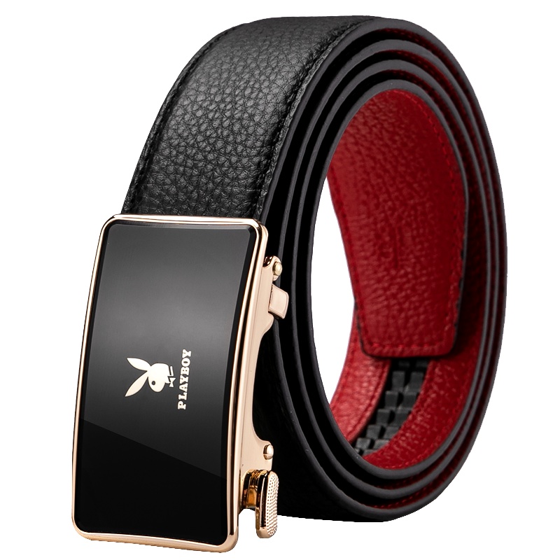 花花公子皮带男本命年腰带礼盒装头层牛皮红色自动扣内穿男士休闲腰带