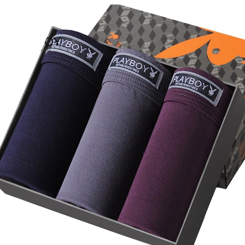 花花公子内裤男加大加肥男士平角裤大码纯色宽松四角裤头5267-3条礼盒