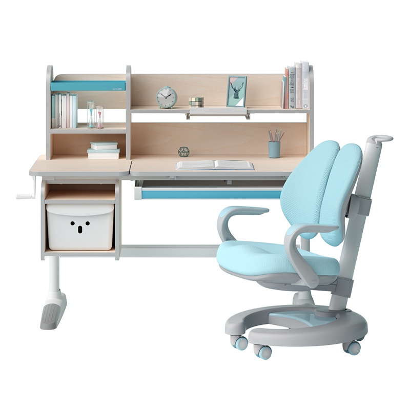 爱果乐学习桌儿童书桌学生写字桌椅套装实木课桌小孩家用升降写字台防近视书柜组合作业桌