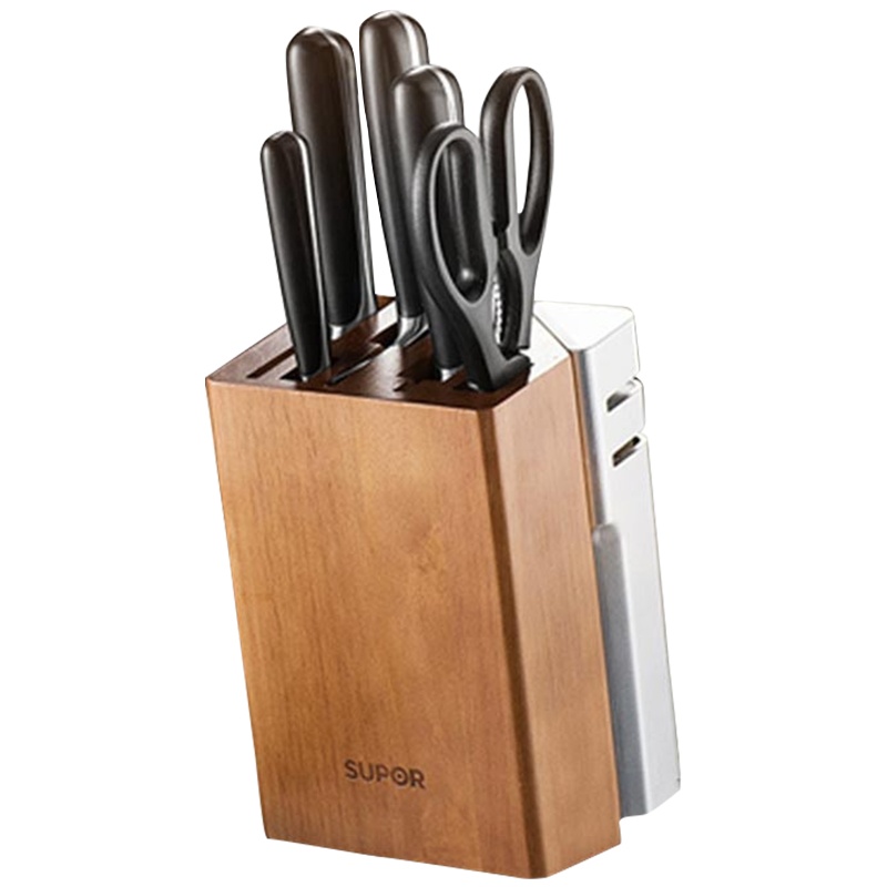 苏泊尔(SUPOR)刀具精品套装不锈钢七件套菜刀切片刀砍肉骨刀水果刀剪刀刀架磨刀器尖锋系列 TK1524Q