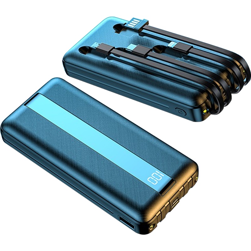 ZNNCO 充电宝30000毫安时大容量自带线快充超薄小巧迷你便携移动电源苹果华为小米3万mAh手机快充版自带四线深邃黑