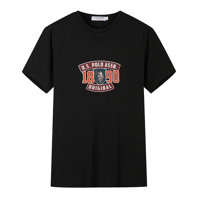 USPOLO ASSN（100%棉）夏季新款男士短袖T恤衫宽松潮牌运动休闲时尚简约圆领印花图案上衣