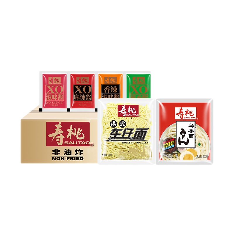 寿桃牌车仔面乌冬面12包选赠酱包套餐 非油炸速食方便面拌面捞面早餐面条