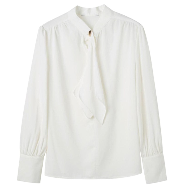 【专柜同款】拉夏贝尔宽松系带白衬衫女夏季新款气质长袖心机上衣雪纺衬衣