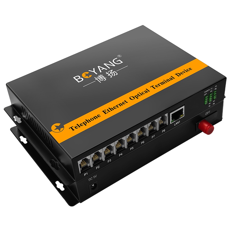 博扬(BOYANG)数字电话光端机 8路电话语音+1路网络 对讲音频加1路以太网 光纤传输FC接口 1对 BY-8P1E