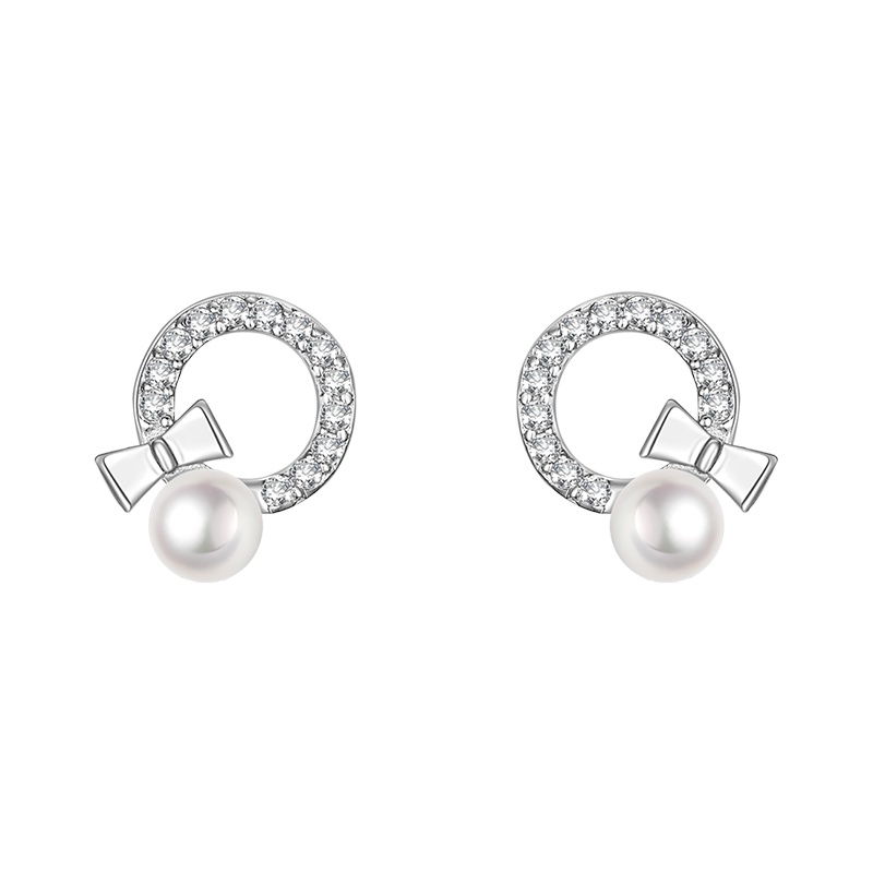 DTOTO 可爱蝴蝶结少女感简约圆型镐锆时尚清新银耳钉