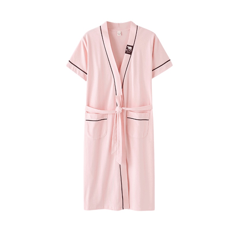 安之伴棉质单面针织素色短袖女睡袍A72B248