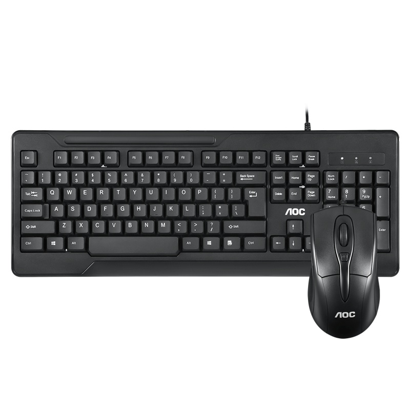 AOC KM110有线键鼠套装游戏办公家用USB台式笔记本电脑外设 防水静音商务办公打字电竞网咖网吧键盘鼠标