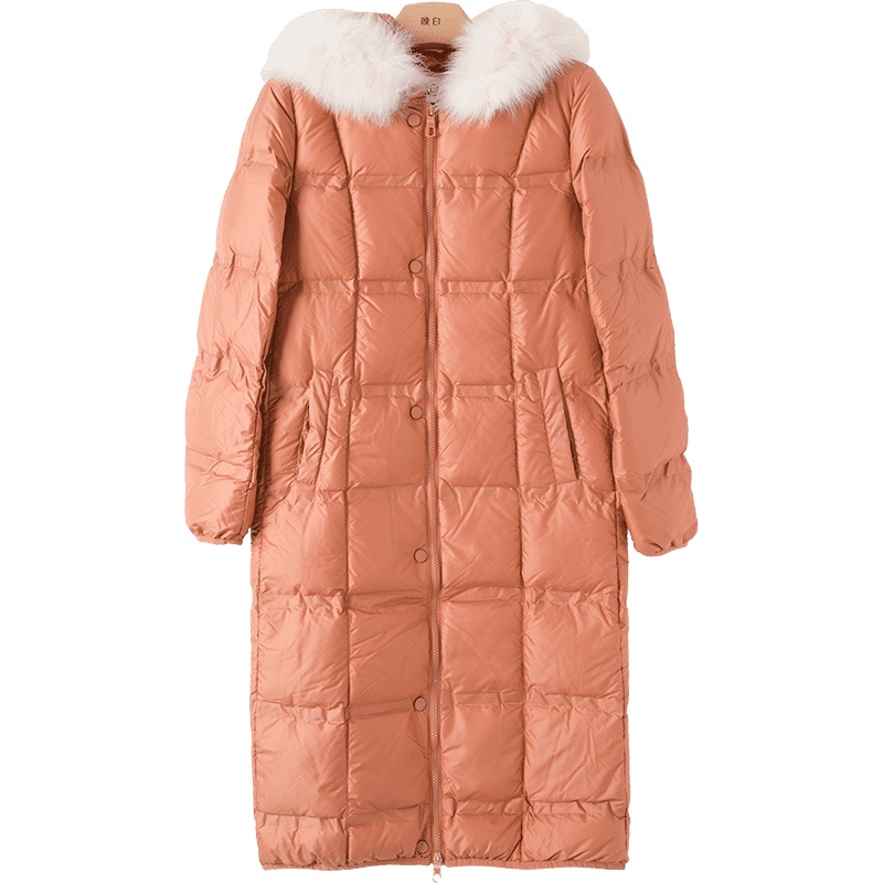 晚白2020冬季新品时尚百搭简约连帽长袖中长款90绒羽绒服外套女