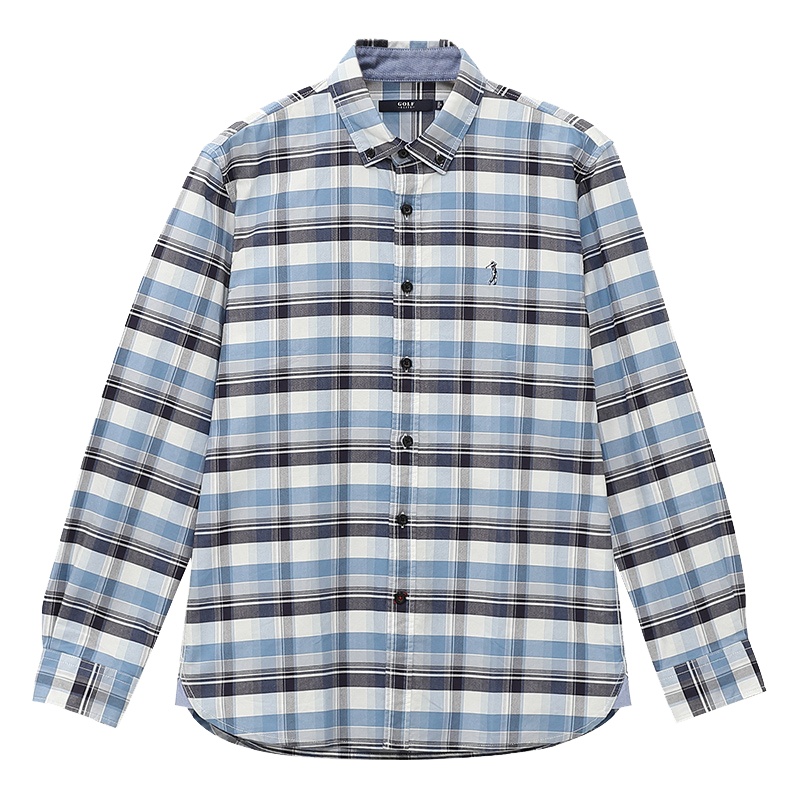GOLF/高尔夫春装新款男装格子翻领衬衫男士上衣长袖衬衣