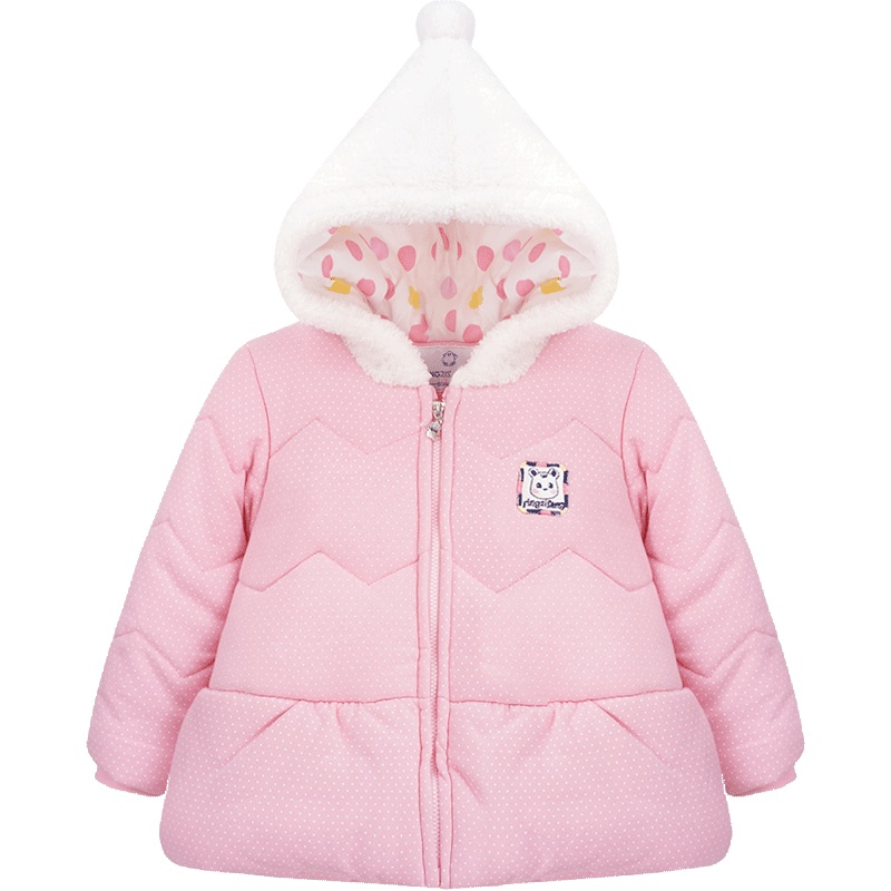 婴姿坊女童冬款连帽加厚夹棉外套 可爱宝宝保暖棉服防风袖口拉链衫 80-120cm 1-5岁