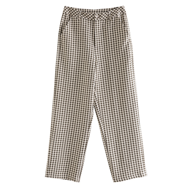 云上生活春秋装简约文艺长款格子百搭直筒女式休闲裤