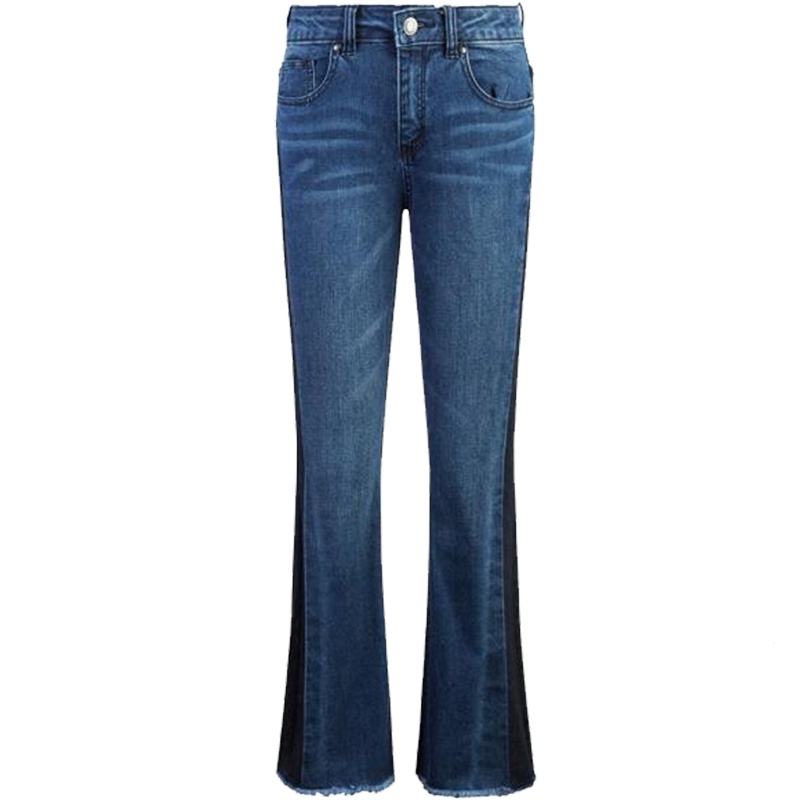 【热卖】拉夏贝尔拉贝缇秋款毛边牛仔裤女拼接微喇叭裤女高腰九分裤潮60006337