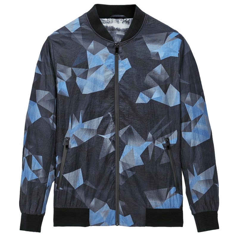 海一家男装2019秋季棒球领几何图案拉链口袋大众休闲夹克外套男