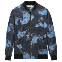 海一家男装2019秋季棒球领几何图案拉链口袋大众休闲夹克外套男