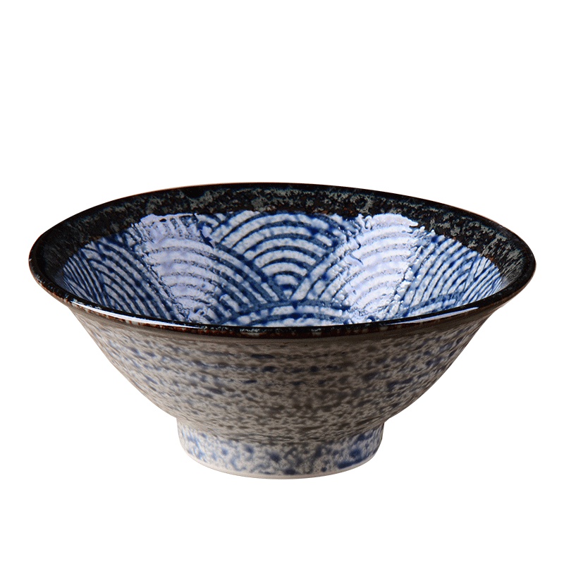 苏宁极物 日本进口爱悦烧青海波釉下彩碗盘碟日式鱼盘和风长方盘陶瓷餐具套装家用（青海波19.5厘米拉面碗）