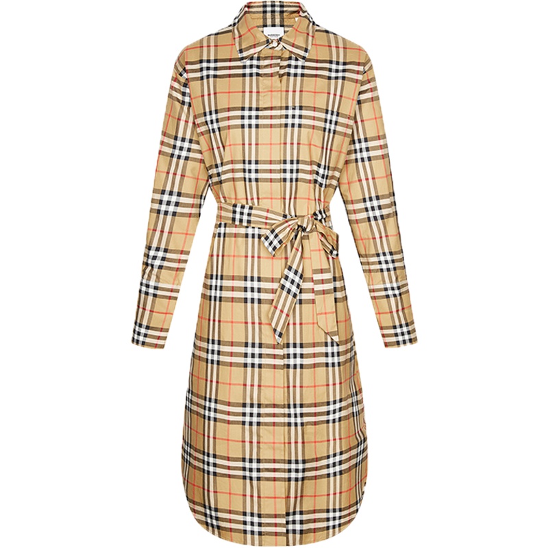 BURBERRY 博柏利 女士棉质格纹系腰衬衫式连衣裙 80139461