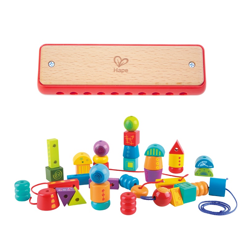 Hape儿童口琴串珠套3-6岁布鲁斯口琴早旋律乐器奇妙串珠游戏儿童宝宝早教玩具