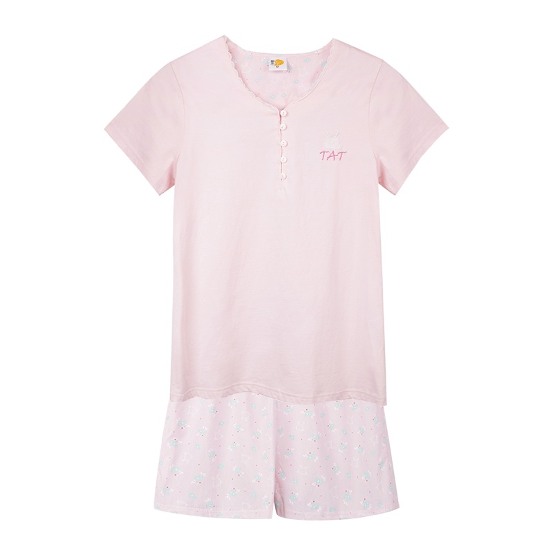 都市丽人卡通印花棉质薄款圆领家居服套装女士睡衣夏BH7202