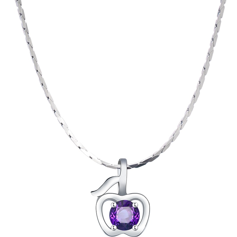 石头记天然水晶苹果形紫晶紫水晶石榴石吊坠项链女颈链锁骨链简约饰品