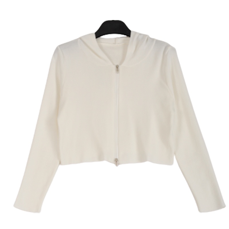 拉夏贝尔Laetia新款双拉链连帽短款长袖针织开衫女911611954