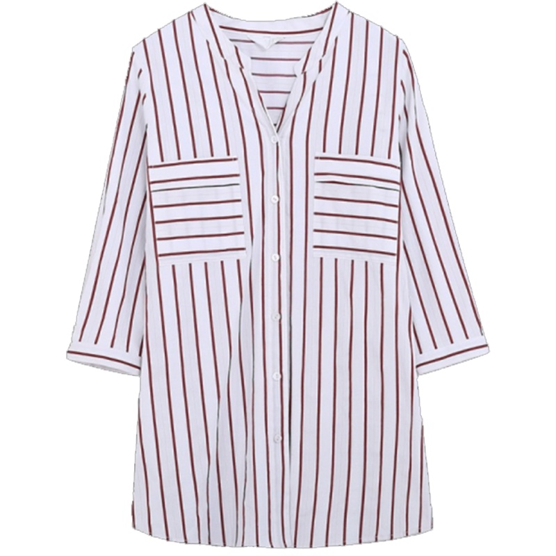 【专柜同款】拉夏贝尔新款气质竖条纹长袖衬衣宽松休闲时尚职业衬衫10020503