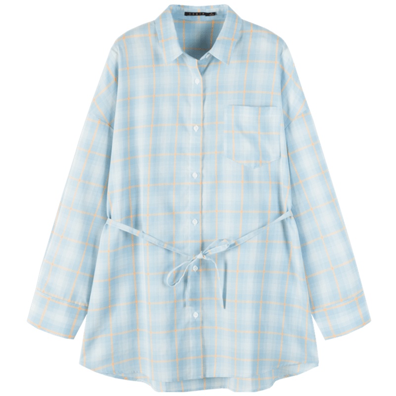 【满198减100预估价：54】森马长袖女上衣春装复古港味宽松衬衣格子衬衫设计感小众外套ins