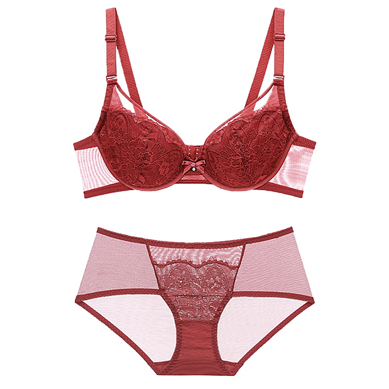都市丽人精致网纱蕾丝性感情趣红品女士内衣胸罩聚拢文胸套装1B9300
