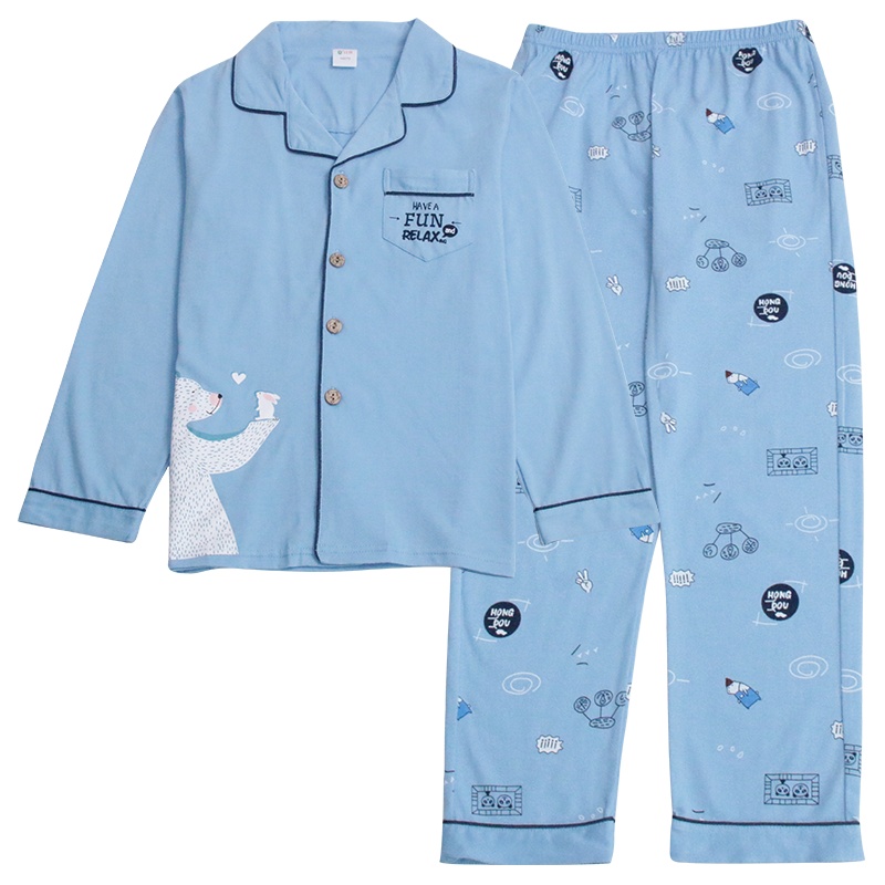 红豆(HODO)男童家居服套装100%棉2019年夏季新品四季居家全棉男长袖儿童家居服套装