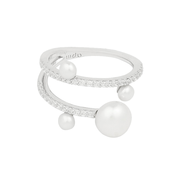 apm MONACO赵丽颖同款大小珍珠925银戒指人气时尚银镶钻指环女士饰百搭首饰欧美风格A17756XPL