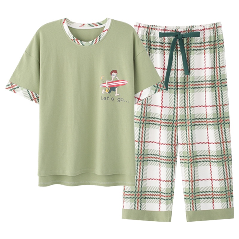 浪莎睡衣女夏季短袖学生韩版七分裤休闲薄款宽松甜美家居服可外穿