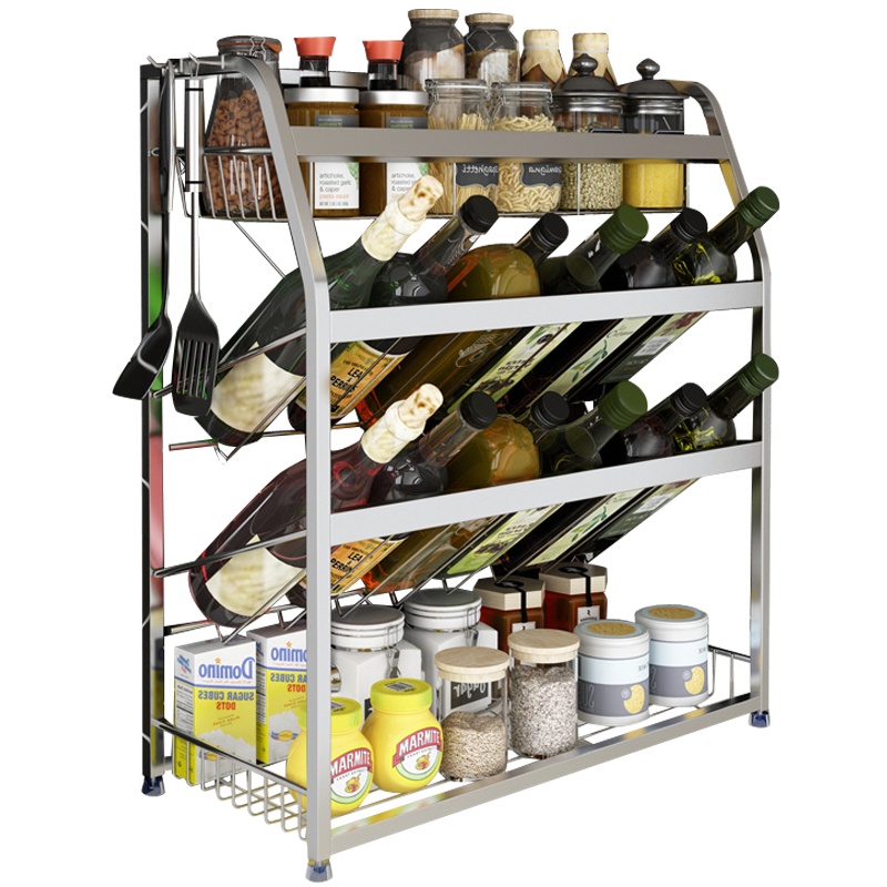 弘拜 304不锈钢厨房置物架 多功能调料架调味架收纳架 收纳用品斜瓶免钉