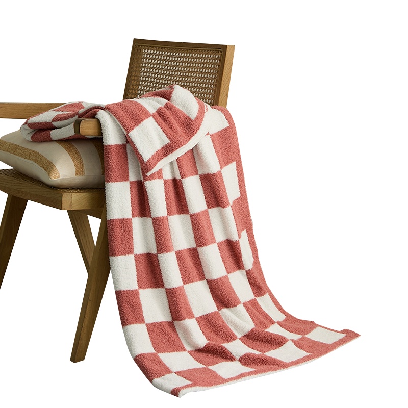 婵思 半边绒棋盘格盖毯系列