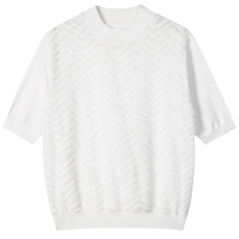 拉夏贝尔针织衫女春新款百搭宽松波毛衣短袖打底套头毛衫10018214