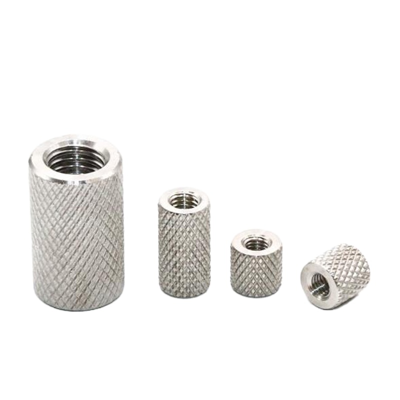 304不锈钢加长圆柱平头滚花螺母手拧网纹螺帽M6X10 (20个)