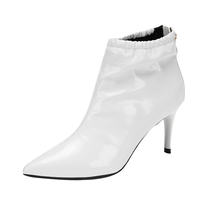 达芙妮冬新款性感尖头前卫漆镜面高跟灯笼优雅短靴女