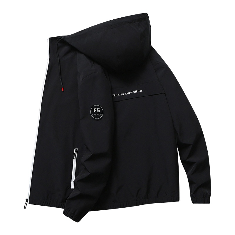 春秋薄款夹克连帽拉链大口袋工装痞帅外套男潮流百搭简约休闲衣服. DQC8078