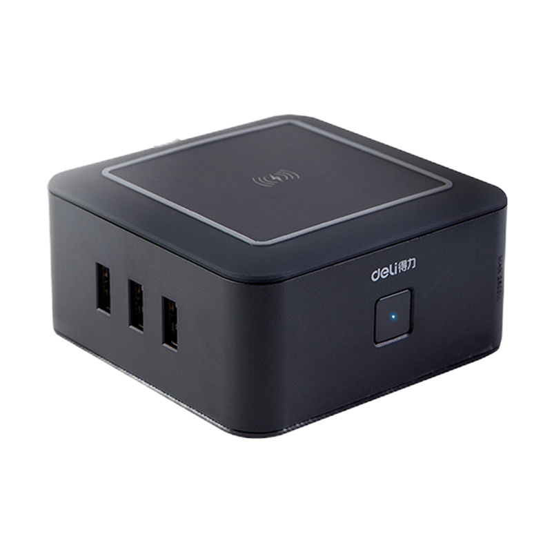 得力(deli) 18325接线板 无线快充插座 USB快充插座 苹果X/XS//XR/8/8Plus三星 小米 黑色