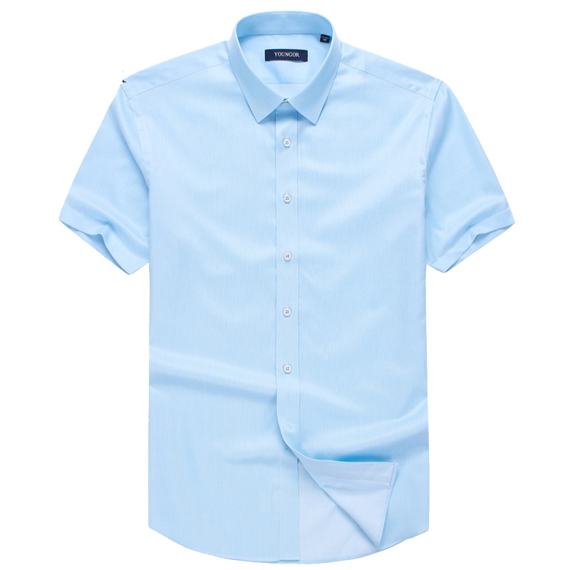 Youngor/雅戈尔男士夏季商务正装蓝绿条纹短袖衬衫纯棉面料63GJY