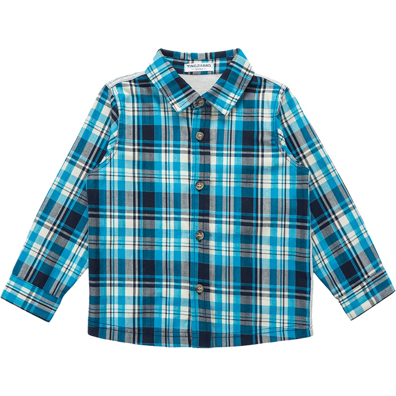 婴姿坊男童休闲格仔拼接衬衣春秋款儿童时尚个性长袖上衣