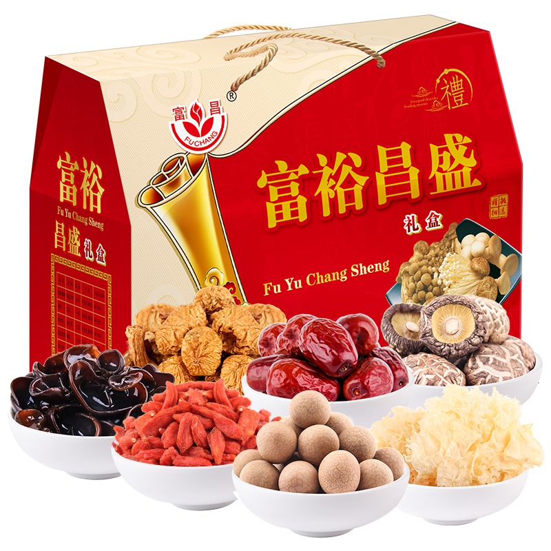 [年货礼盒]富昌富裕昌盛礼盒1.895kg(银耳木耳桂圆花菇滑子蘑枸杞枣)团购节日送礼员工福利节日礼品定制