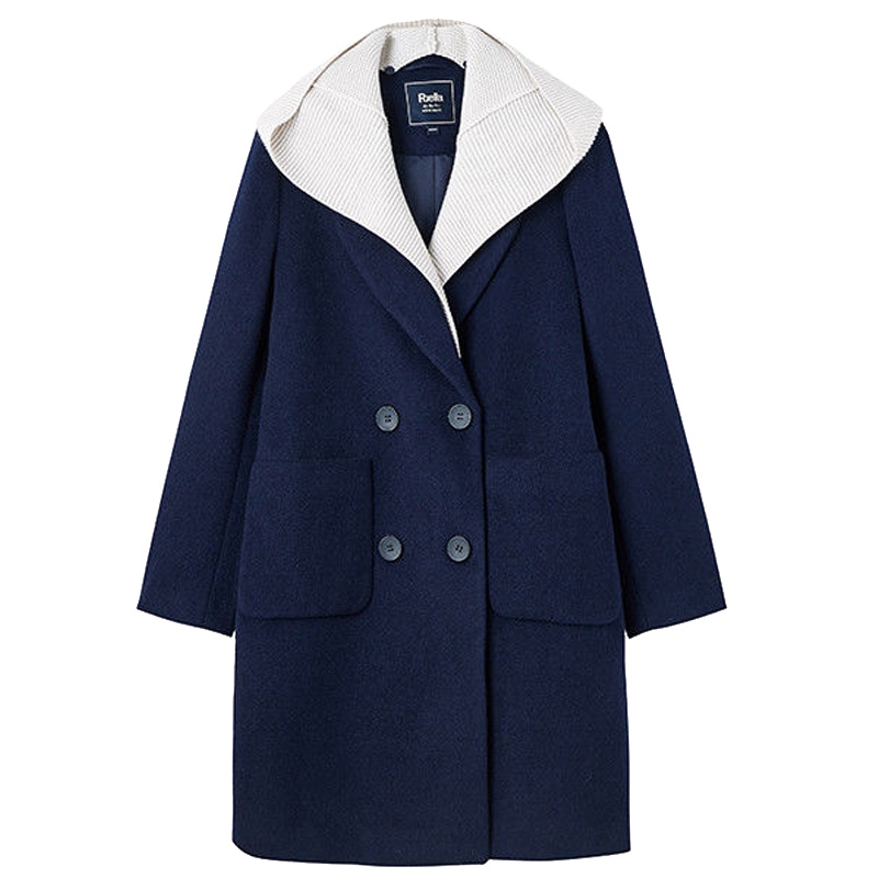 【专柜同款】新款拉夏贝尔冬新款复古毛呢外套女韩版宽松假两件流行呢子大衣20012213_273