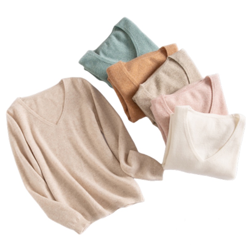 绒媛DMR204,V领宽松羊毛衫女100纯羊毛春秋针织打底衫上衣毛衣外穿