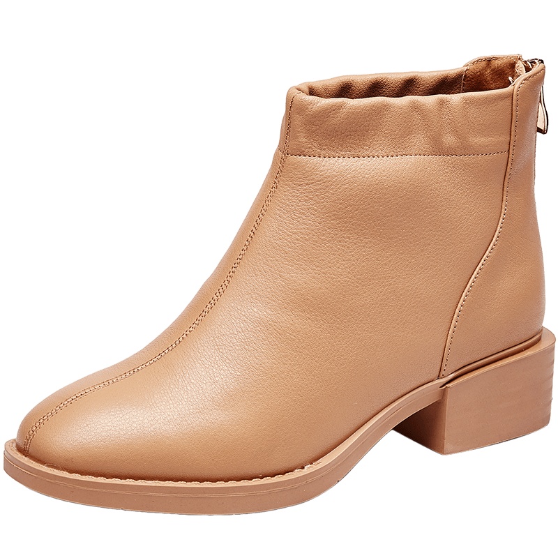 康奈女鞋 冬季新款圆头短靴女时尚真皮纯色后拉链简约百搭优雅女士靴子15288008