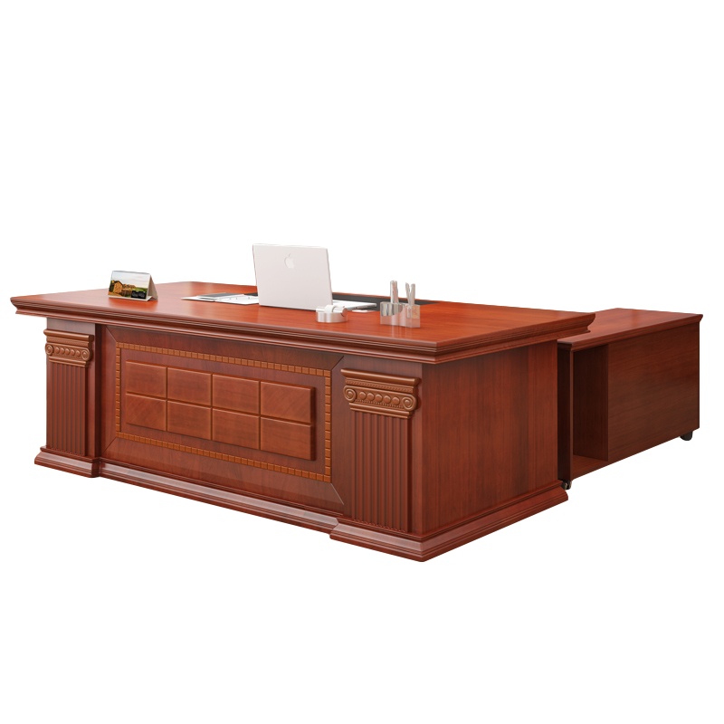 创世人 新中式老板桌大班台实木皮油漆总裁桌经理主管桌办公桌椅组合家具可定制1600*850*760mm