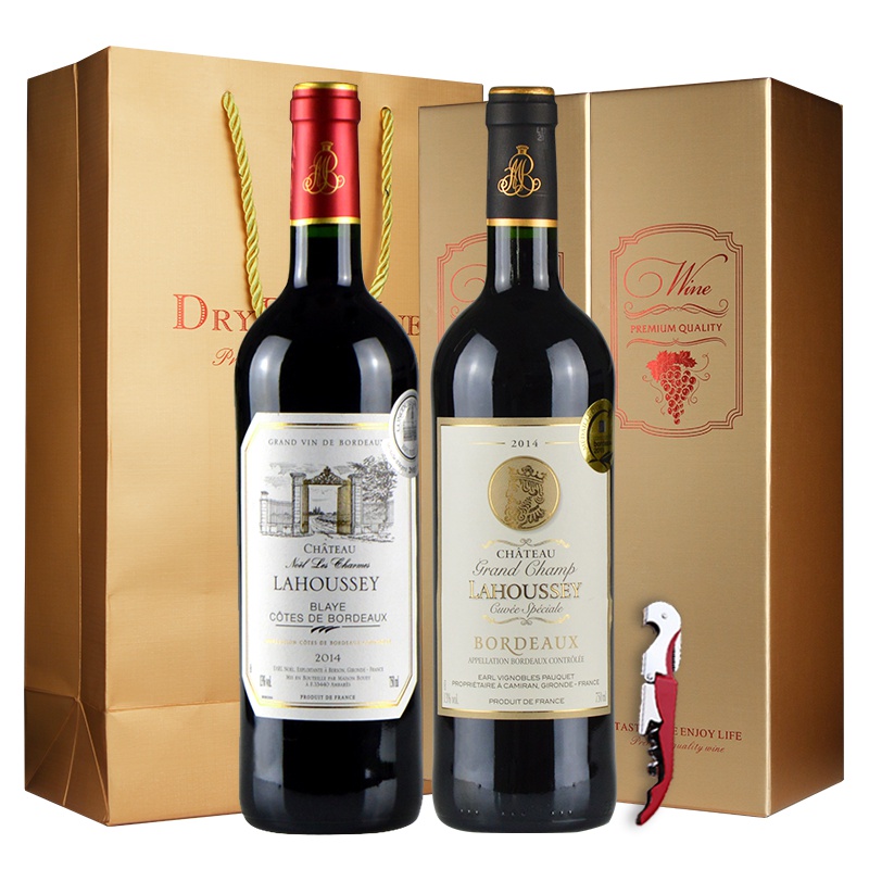 法国进口红酒 波尔多AOC级 酒庄获奖酒组合装 750ml*2瓶 双瓶礼盒装