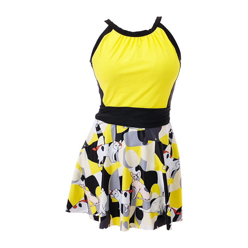 OOK 连体裙式泳装女士保守遮肚显瘦游泳衣大胸聚拢性感大码泳装新款 印花