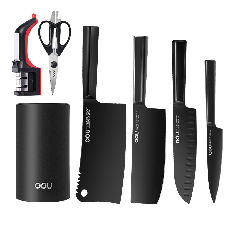 OOU!黑刃7件套 刀具套装全套厨房刀具 厨房全套菜刀组合 家用水果刀厨师刀 不锈钢 七件套 一套全搞定 耐磨抗氧化