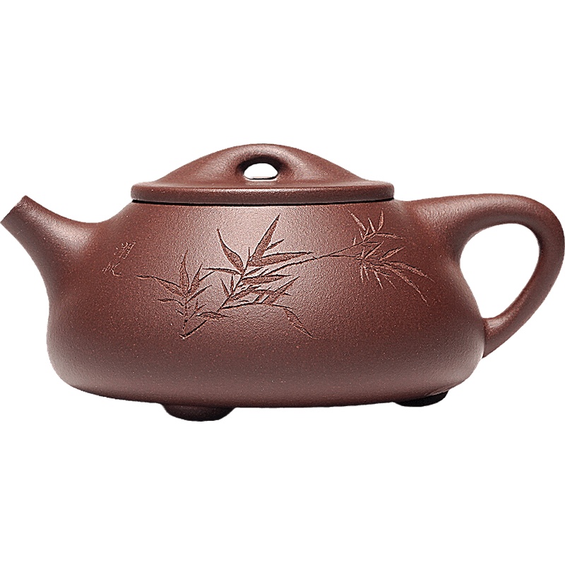 領藝 优选国工张健老师手作宜兴石瓢紫砂壶原矿名家手工功夫茶具家用自在泡茶壶原矿紫泥 寒汀石瓢270cc礼盒装