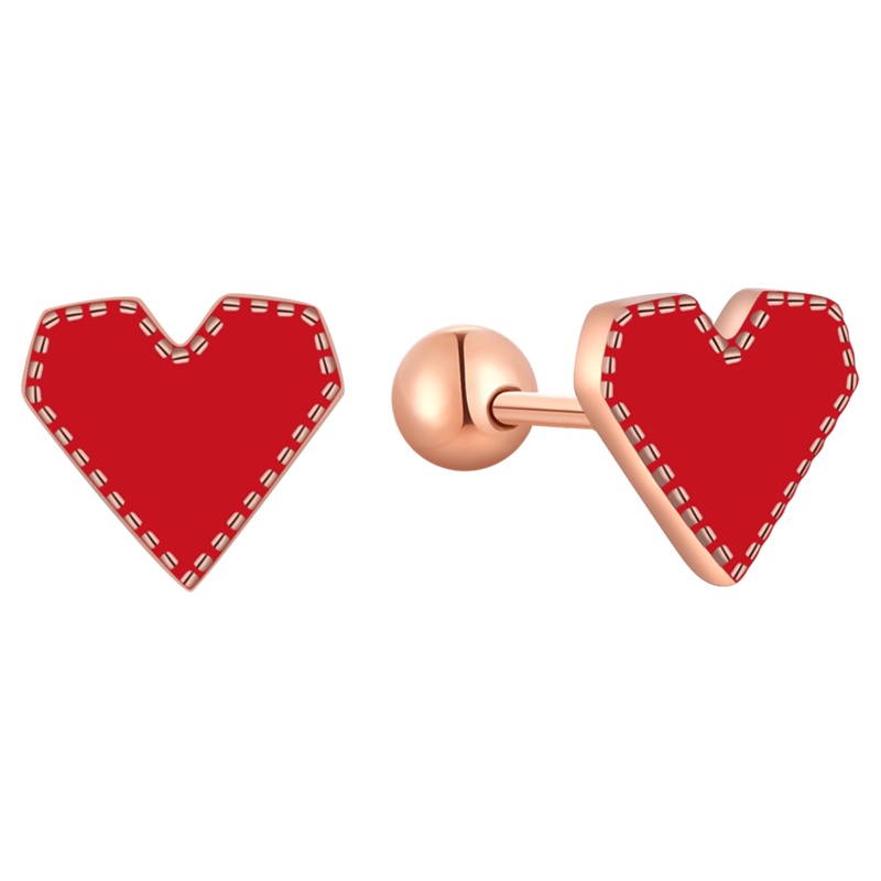 ZSK珠宝 爱心S925银耳饰银耳钉心形红色烤漆首饰耳环日韩耳饰品自戴 女士饰品